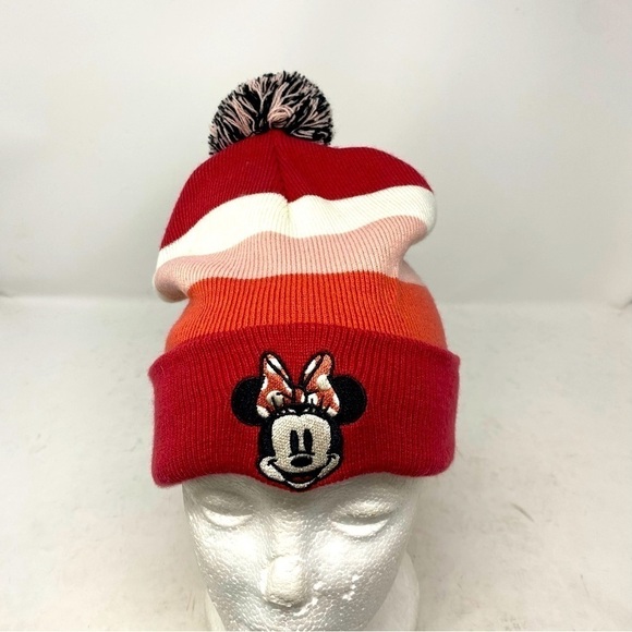 Disney Minnie Mouse Striped Knit Beanie W/ Pom OS - Picture 1 of 7